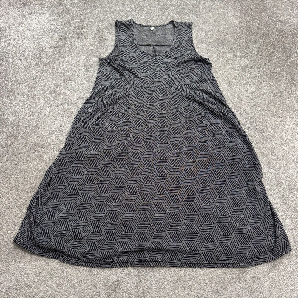 Vigorella Geometric Scoop Neck A-Line Shift Dress Womens S/M Gray Black Pockets
